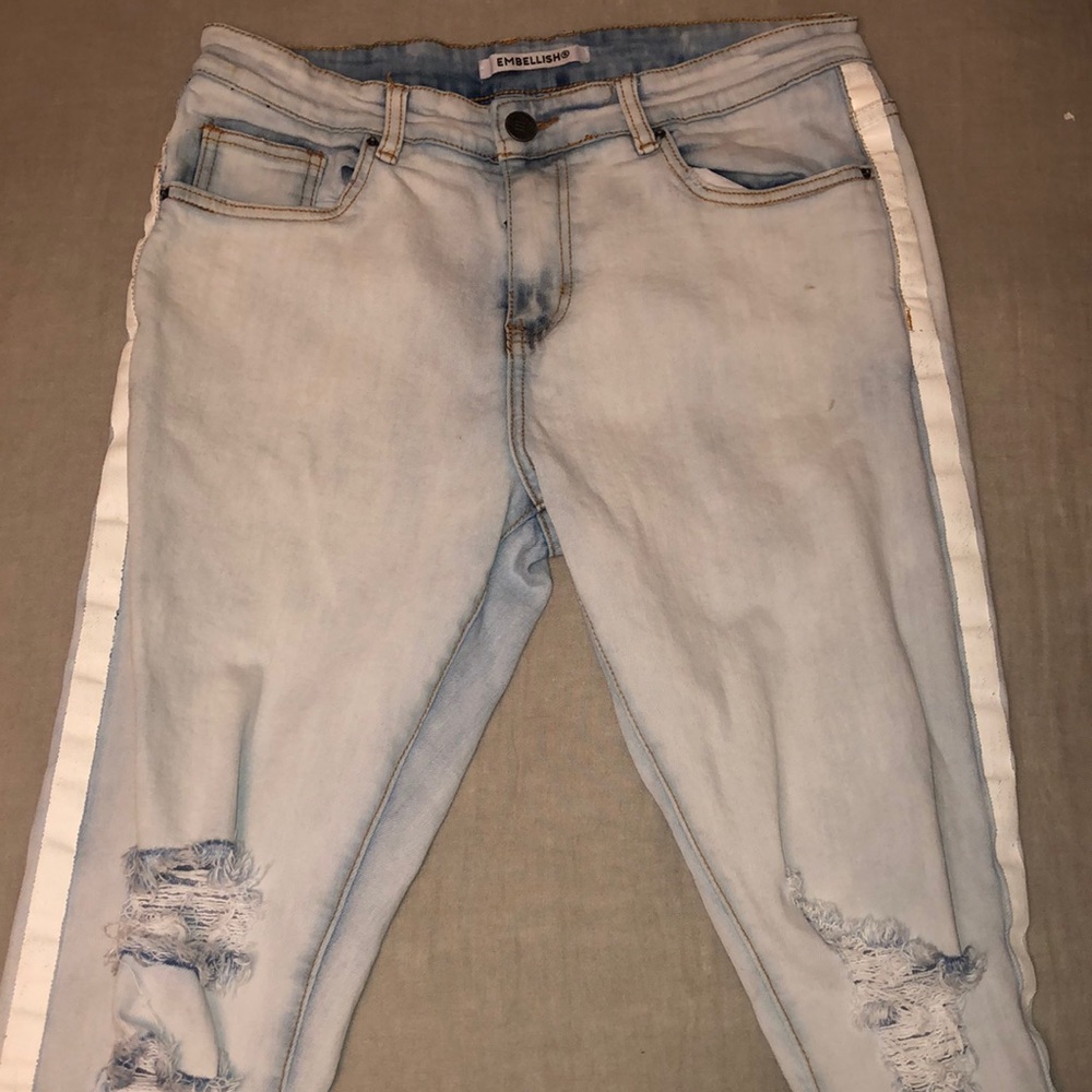 Embellish Limited edition white striped jeans